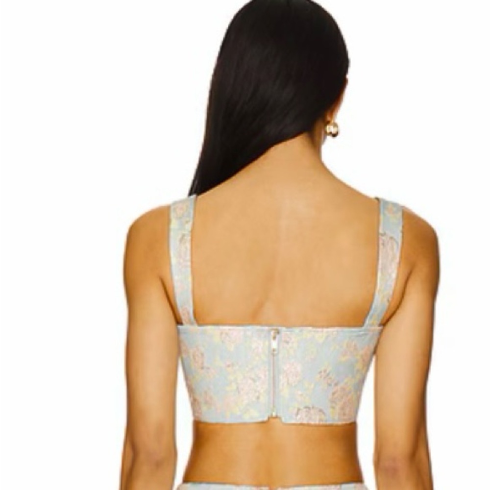 Sau Lee NWT Blue Floral Brocade Crystal Embellished Crop Corset Top Size 2 - Picture 9 of 10